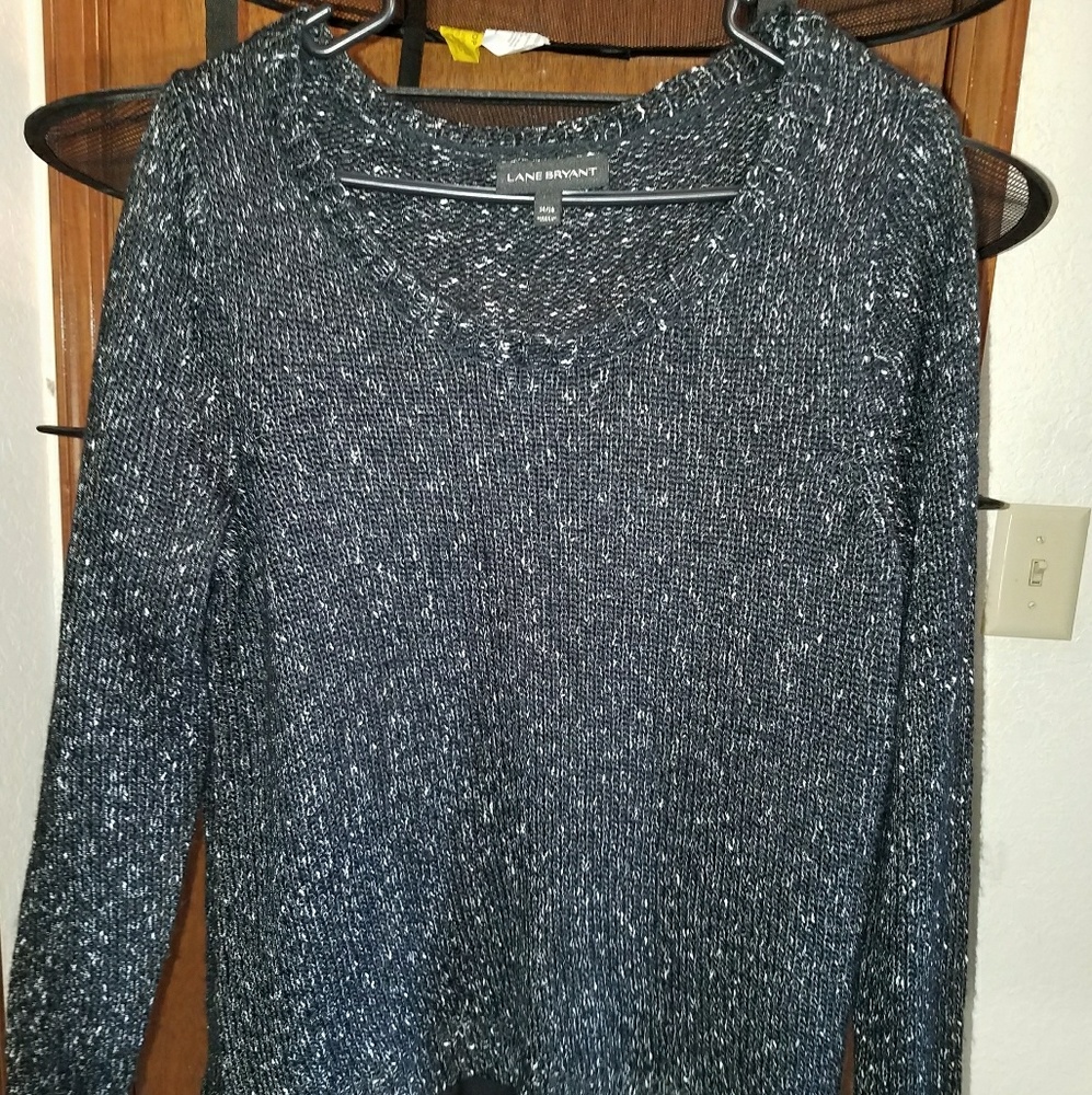 Grey sweater with lacey/mesh trim